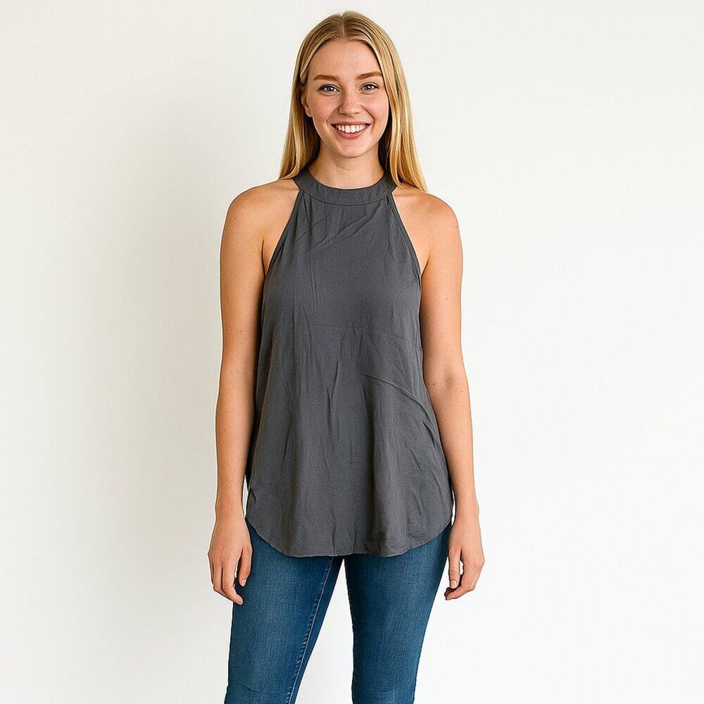 2/$30 NWT Forever 21 Woven Sleeveless Halter Top Gray Medium #A0606 TRB3